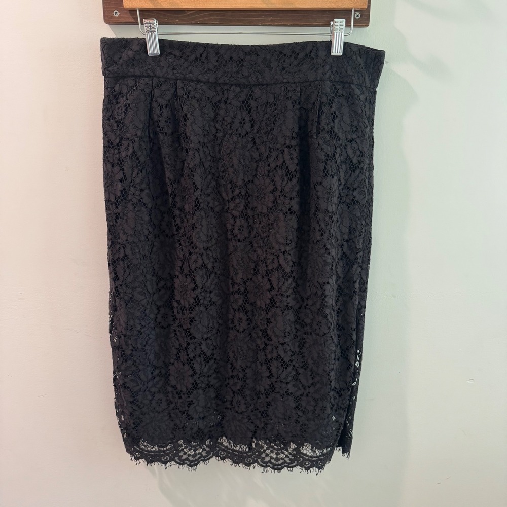 J.Crew Black Floral Corded Lace Pencil Skirt Womens Size 12 Eyelash Trim